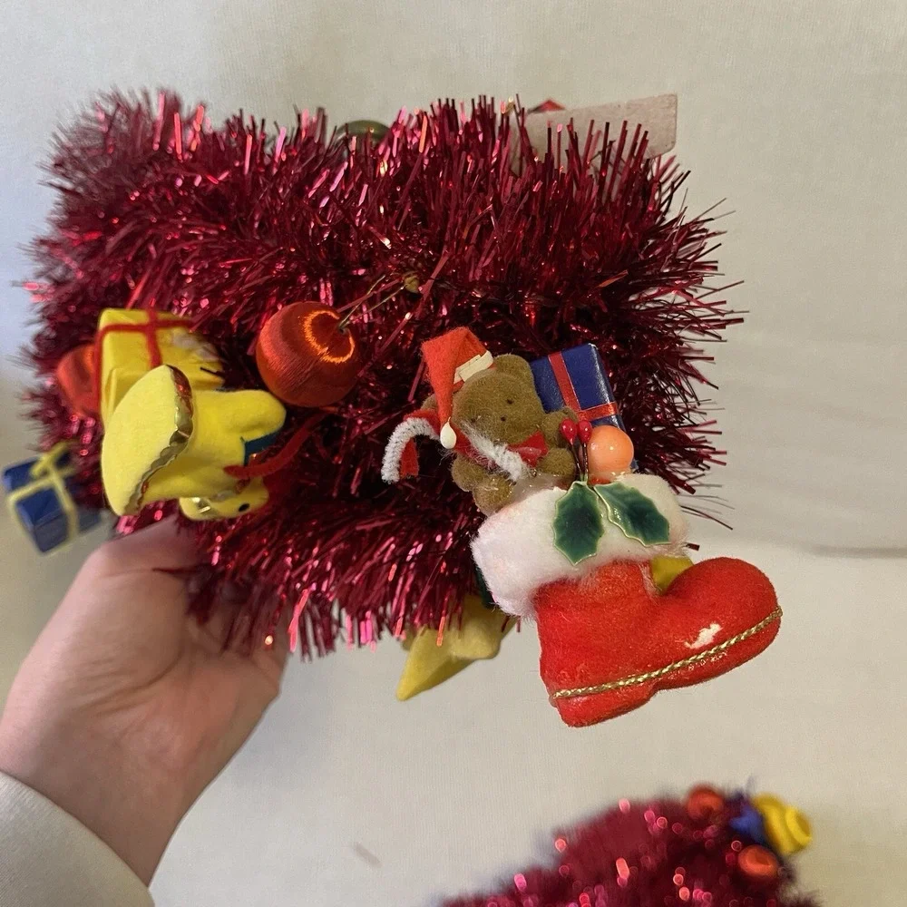Vintage Red Tinsel Garland Toys Santa Present Felt 45' Kurt Adler Tree Christmas